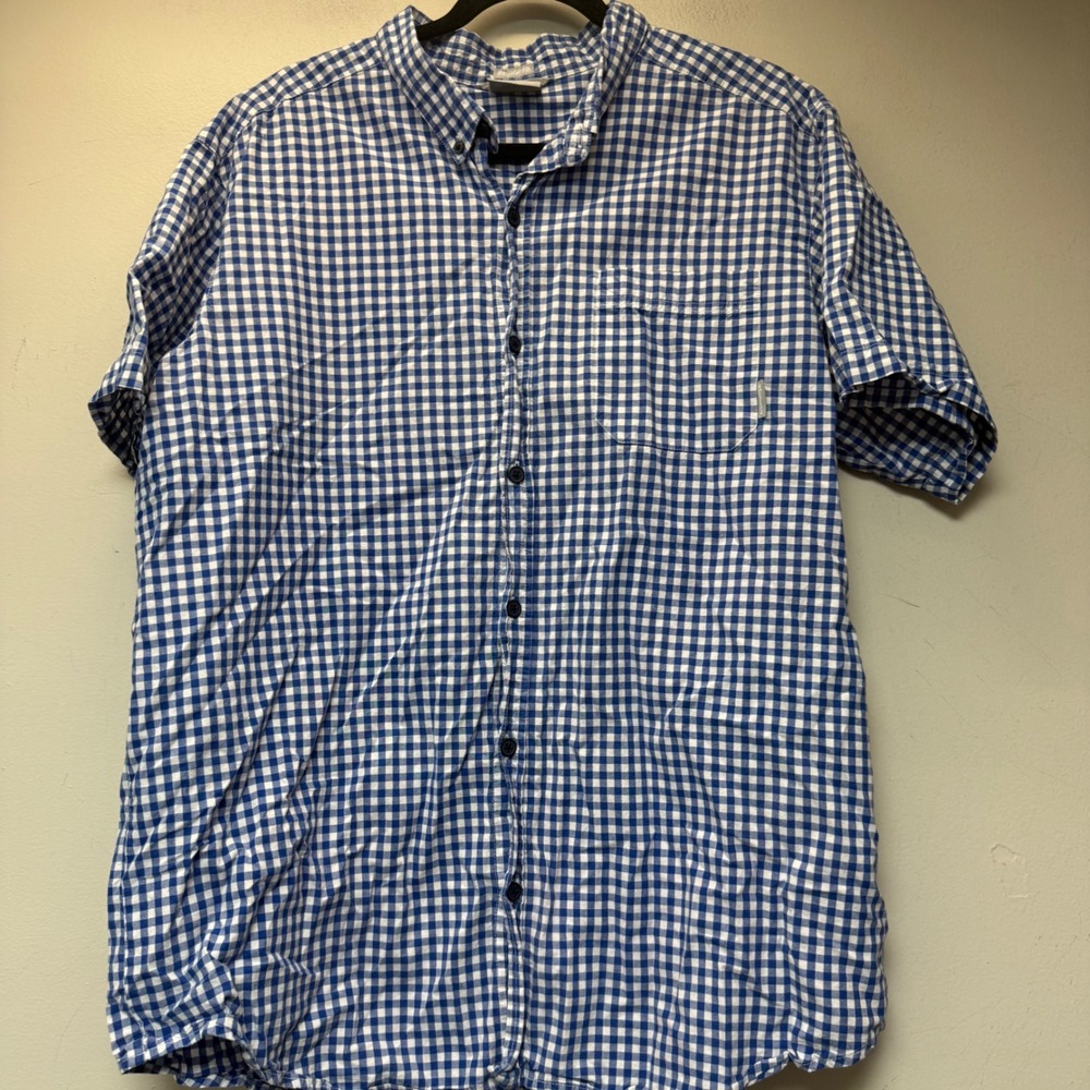 Columbia Button Down Shirt Mens XL Blue Gingham Regular Fit Short Sleeve